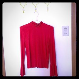 TOPSHOP red long sleeve fringe neck